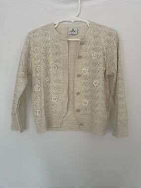 COOGI Cream Openwork Cardigan with Floral Appliqués